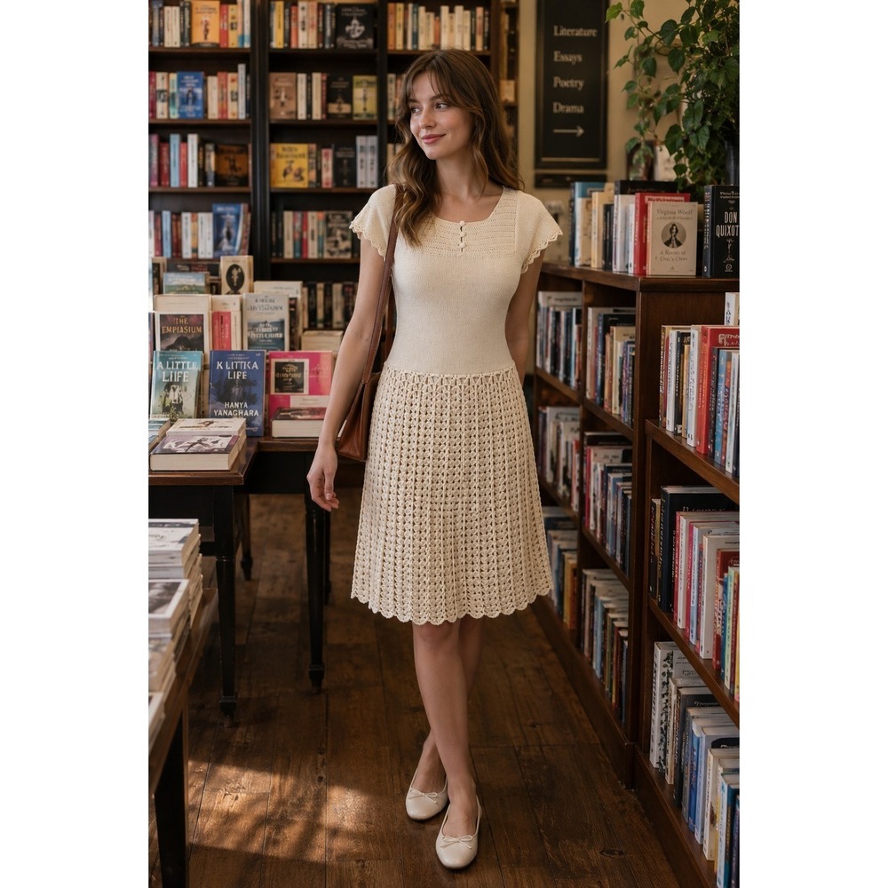 Tibi Women's Merino Wool Crochet Dress Size Medium Vintage Inspired Cottagecore